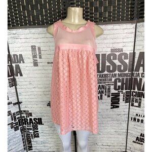 Simply Irresistible XL Pink Floral Lace Lined Sheer Mesh Neck Sleeveless Top